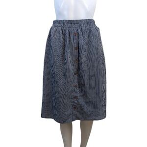 Mikarose Navy & White Vertical Striped Skirt w/Wooden Buttons Size S